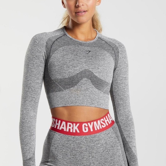 Gymshark Heather Grey FLEX LONG SLEEVE CROP TOP Size XL - Picture 1 of 2